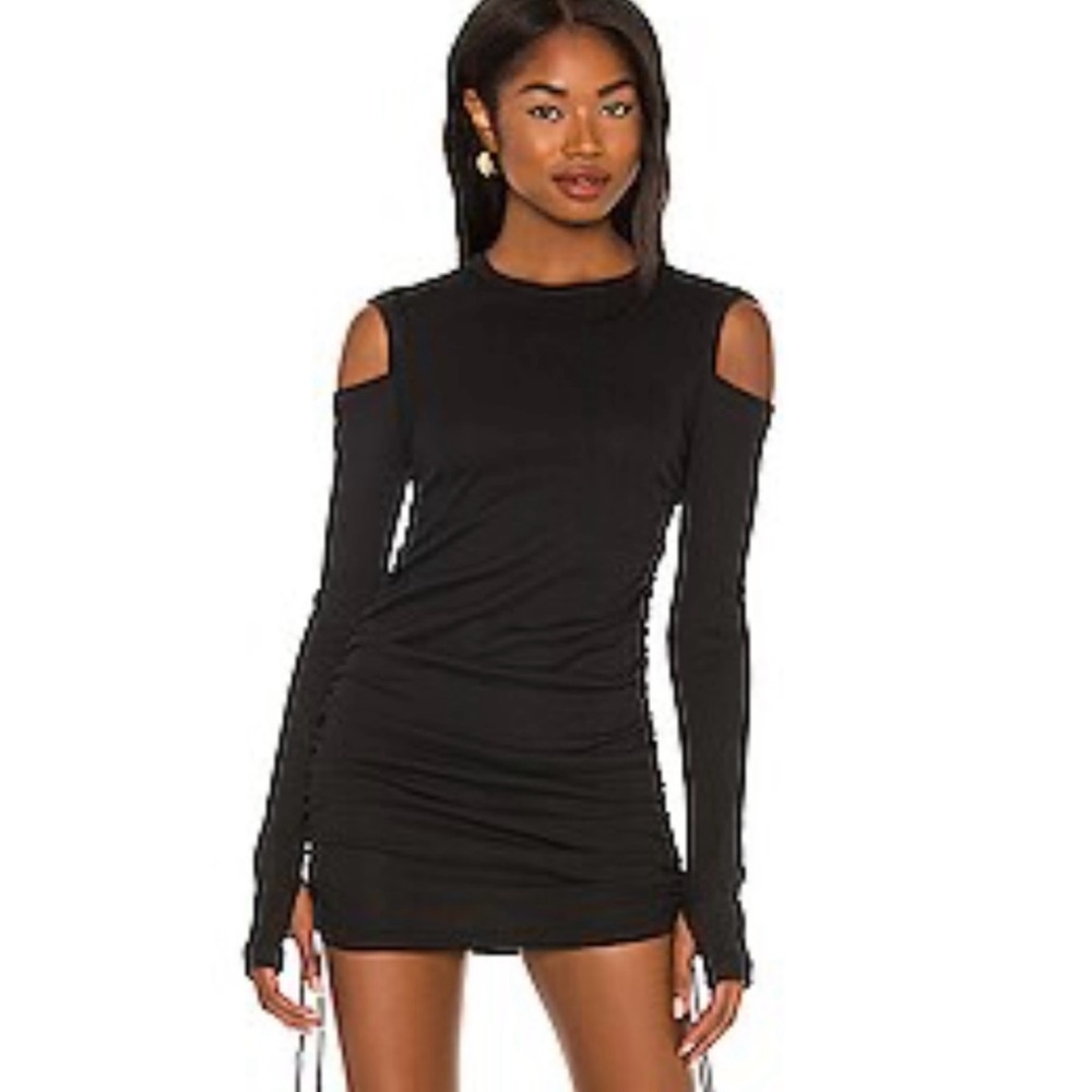 NWT! Helmut Lang Ribbed Cold Shoulder Lacing Dress in BLACK Sz S Sold out!!